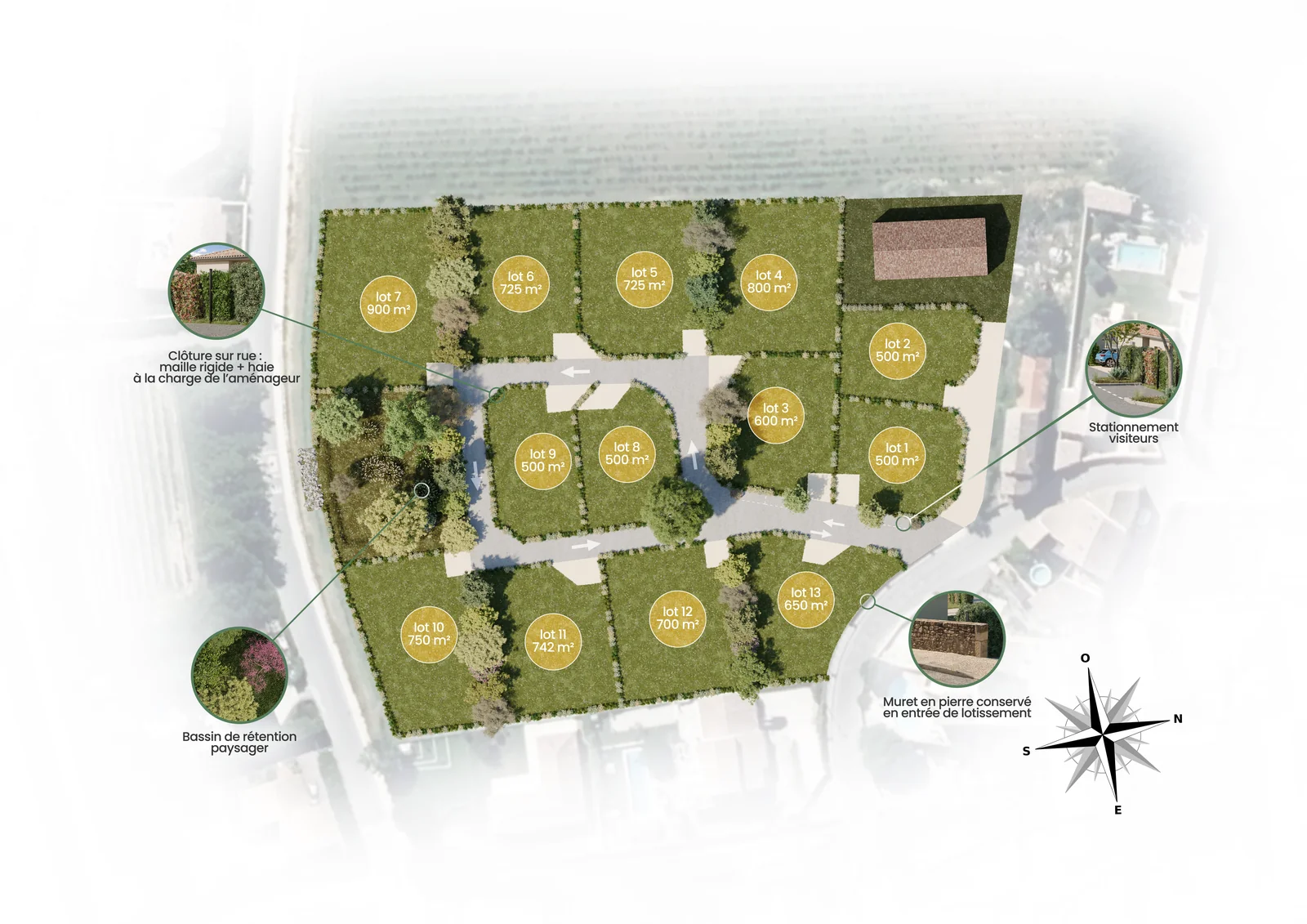 Plan de masse — Le Bellevue · 13 parcelles au cœur du village